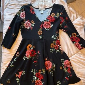 Black Floral Skater Dress